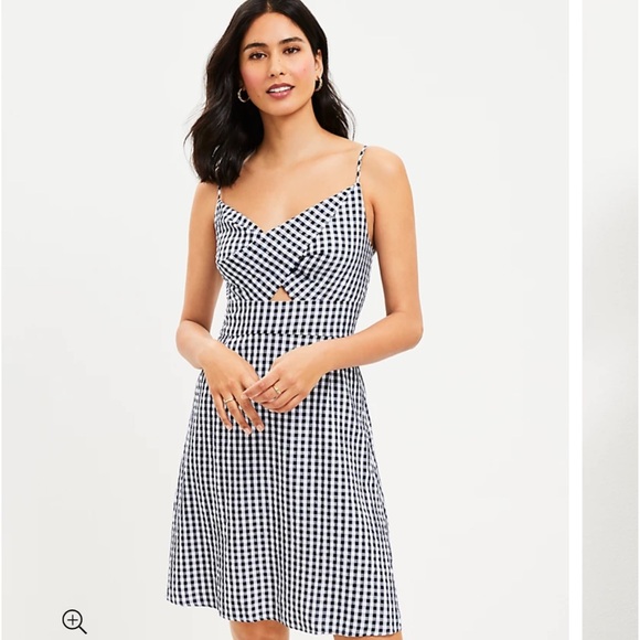 NWT Loft Gingham Twist Cutout Cami Dress Size 16 - Picture 1 of 5